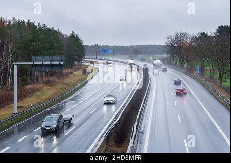Rainy weather on the highway Stock Photo