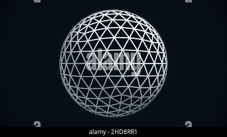 Animated rotating abstract white sphere constructed with glowing points, crossed lines, seamless loop. Abstract, transparent ball spinning on black ba Stock Photo