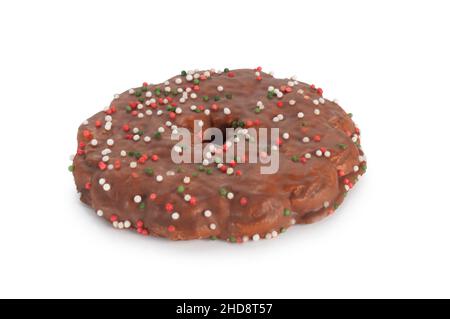 Studio shot of a thick, chocolate biscuit cut out against a white background - John Gollop Stock Photo