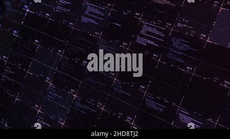 Blocks of abstract program code are being written and moved inside the virtual space. A modern computer code with running lines, work of artificial in Stock Photo