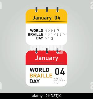 calendar icon with yellow and red color template, World Braille Day on January 4th Vector illustration. Stock Vector