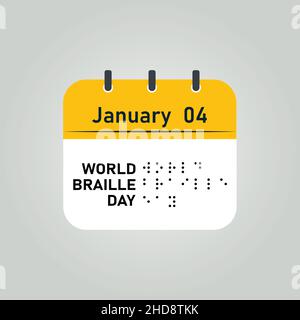 Vector illustration on the theme of World Braille Day on January 4th, calendar icon template Stock Vector