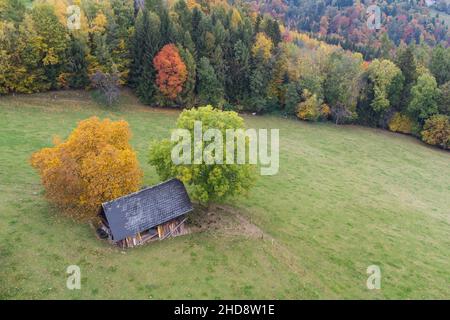 Remote old mountain cabin in the austrian mountains Stock Photo