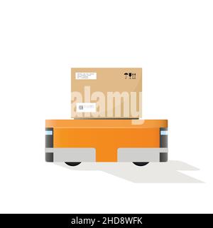 Automated guided vehicle for transporting goods in a warehouse. Warehouse equipment. Flat vector illustration Stock Vector