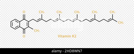 Vitamin K2 chemical formula. Vitamin K2 structural chemical formula isolated on transparent background. Stock Vector
