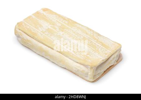 Single piece of French sheep cheese, fromage de brebis brique, isolated on white background Stock Photo