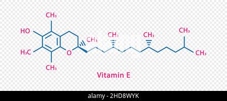 Vitamin E chemical formula. Vitamin E structural chemical formula isolated on transparent background. Stock Vector