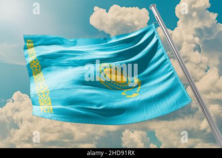 flag of kazakhstan Mass protests in Kazakhstan. flag of kazakhstan Stock Photo