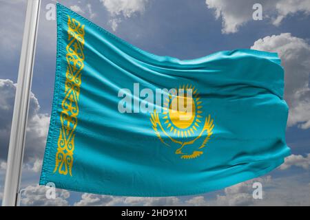 flag of kazakhstan Mass protests in Kazakhstan. flag of kazakhstan Stock Photo