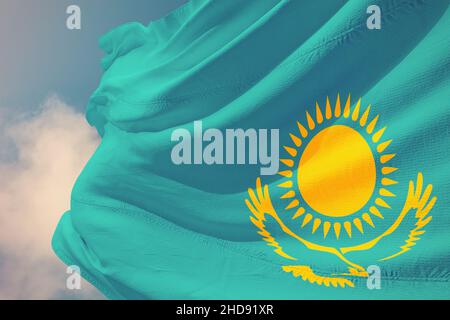 flag of kazakhstan Mass protests in Kazakhstan. flag of kazakhstan Stock Photo