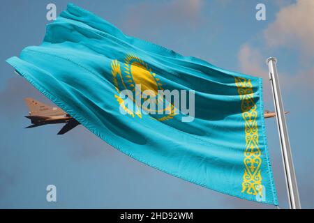 flag of kazakhstan Mass protests in Kazakhstan. flag of kazakhstan Stock Photo