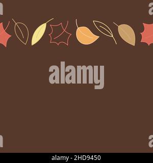 Autumn leaves border on dark brown background. Seamles pattern. Stock Vector