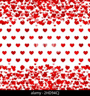 Red Hearts on White Background Horizontal Pattern Design for Valentine's Day Stock Vector