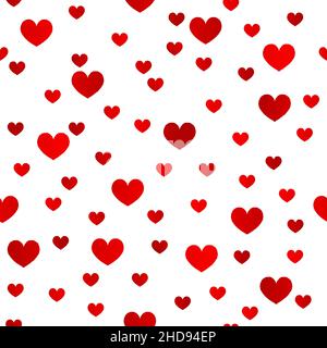 Red Romantic Heart Seamless Pattern Design on White Background Stock Vector