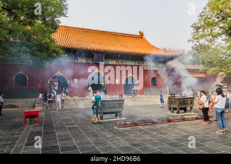 BEIJING, CHINA - AUGUST 28, 2018: People visit Lama Temple Yonghe Lamasery in Beijing, China Stock Photo