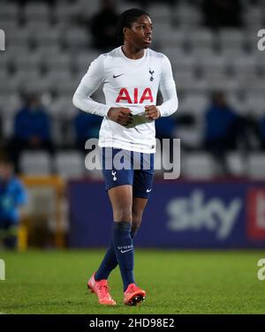 Stevenage, UK. 16th Dec, 2021. Jaden Williams of Spurs U18 during the FA Youth Cup third round match between Tottenham Hotspur U18 and Ipswich Town U18 at the Lamex Stadium, Stevenage, England on 16 December 2021. Photo by Andy Rowland. Credit: PRiME Media Images/Alamy Live News Stock Photo