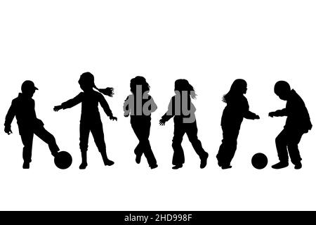 Black silhouettes of children playing isolated on white background Stock Vector