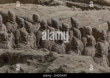 Terracotta sculptures in the Pit 1 of the Army of Terracotta Warriors near Xi'an, Shaanxi province, China Stock Photo