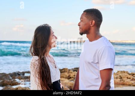Beautiful Young Couple in Love. Profile of Woman and Man in Love