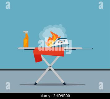 Fire fired iron and ironing board vector illustration. Eps 10 Stock Vector