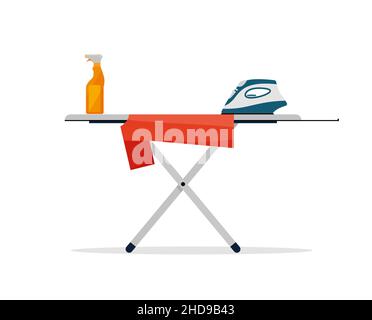 Isolated ironing board and iron on a white background. Eps 10 Stock Vector