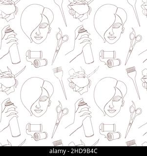Hairdresser collection in a line art style.  Stock Vector