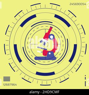 Tech blue target aiming at a microscope. Representing a threat to the science. Yellow background. Stock Vector