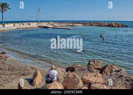 Natural pools in the Playa del Cura of the town of Torrevieja in the province of Alicante, Spain, Europe Stock Photo