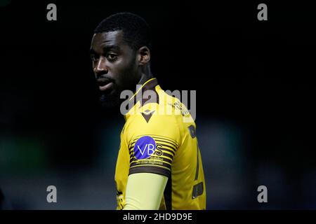 Sutton, UK. 04th Jan, 2022. Enzio Boldewijn of Sutton United during the EFL Papa JohnÕs Trophy match between Sutton United and Colchester United at Gander Green Lane, Sutton, England on 4 January 2022. Photo by Carlton Myrie. Editorial use only, license required for commercial use. No use in betting, games or a single club/league/player publications. Credit: UK Sports Pics Ltd/Alamy Live News Stock Photo