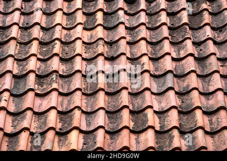 Terracotta roof made of old clay tiles. Stock Photo