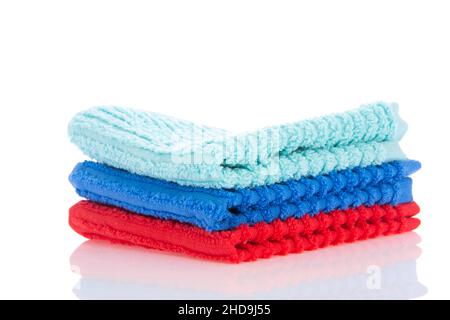 Colorful cleaning wipes in red and blue isolated over white background Stock Photo