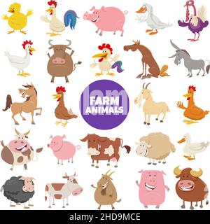 Big vector farm animals set. Big collection with cow, horse, goat ...