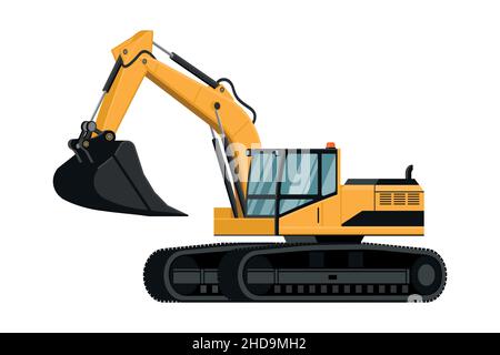 3d heavy machinery with yellow crawler excavator on white background. Stock Vector