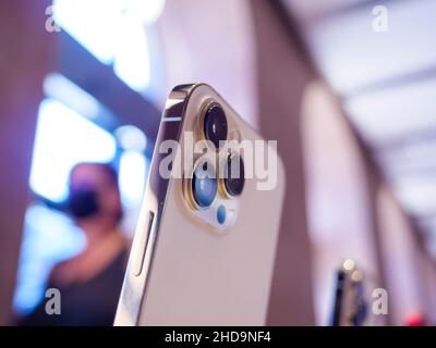 iPhone 13 Pro at the Apple Store as latest new 5G iPhone iPad and iPad mini go on sale - new camera new bionic CPU Stock Photo