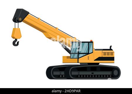 Heavy machinery with telescopic crane with 3d front view on white background. Stock Vector