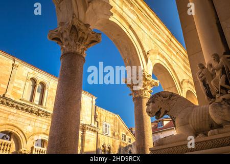 Architecture of buildings inside the Diocletian's Palace in historic centre of Split, Croatia, Europe. Stock Photo