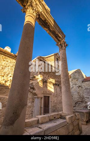 Architecture of buildings inside the Diocletian's Palace in historic centre of Split, Croatia, Europe. Stock Photo