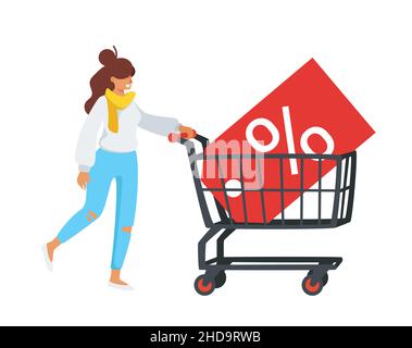 Vector cartoon style illustration of shopping cart Stock Vector