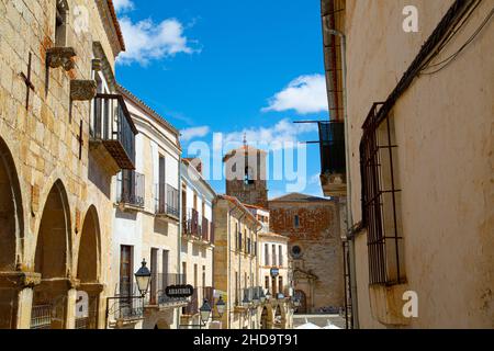 Medieval narrow streets with cobblestones in Trujillo, Spain Stock Photo