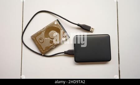 Close up of computer external hard drive on the table Stock Photo