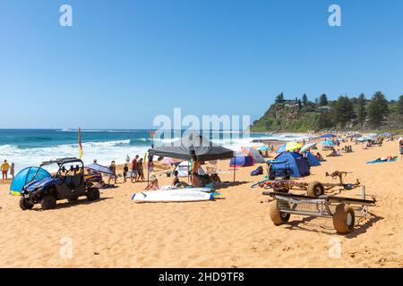 Newport Beach Sydney Australia on a summers day with people enjoying the warm sunshine,Sydney,NSW,Australia Stock Photo
