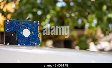 Close up of computer external hard drive on the table Stock Photo
