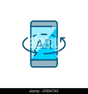 Augmented reality on a smartphone. Pixel perfect, editable stroke color icon Stock Vector