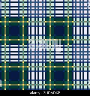 Tartan Scottish seamless pattern in green, blue, yellow and grey colors with diagonal lines, texture for flannel shirt, plaid, clothes, blankets and o Stock Vector