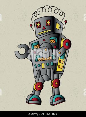 robot retro old school for kids art Stock Vector