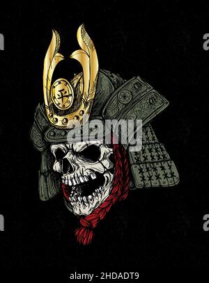 samurai skull japan art traditional Stock Vector