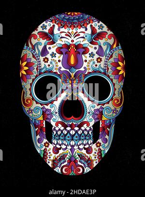 tattoo skull colorful old school Stock Vector