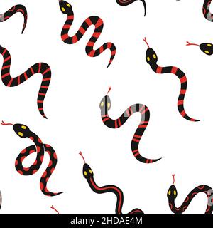 Coral snake doodle seamless pattern. Digital Illustration Background Stock Vector