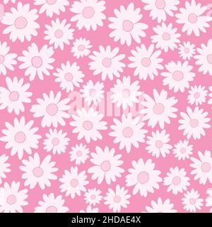 Cute Daisy flower seamless pattern. Vector illustration flat design background. Stock Vector