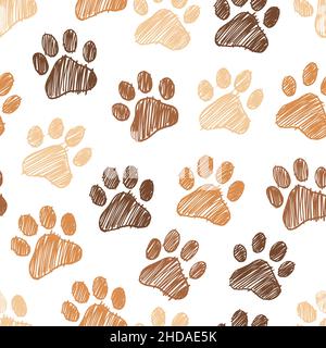 Paws scribble doodle seamless pattern. Digital Illustration Background. Stock Vector